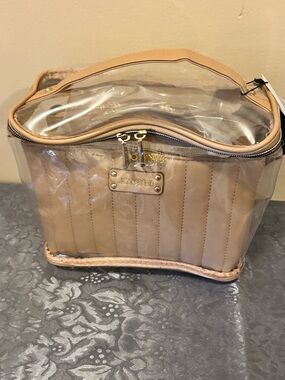 John & David Beige clear Top handle Train Case- 3 piece Set